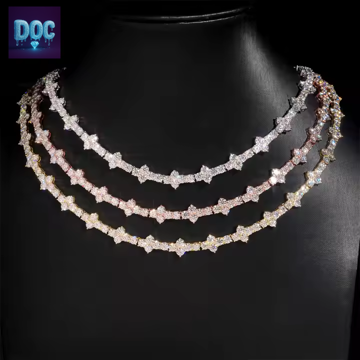 3mm, 4mm Mini Cross Moissanite Tennis Chain in 925 Sterling Silver