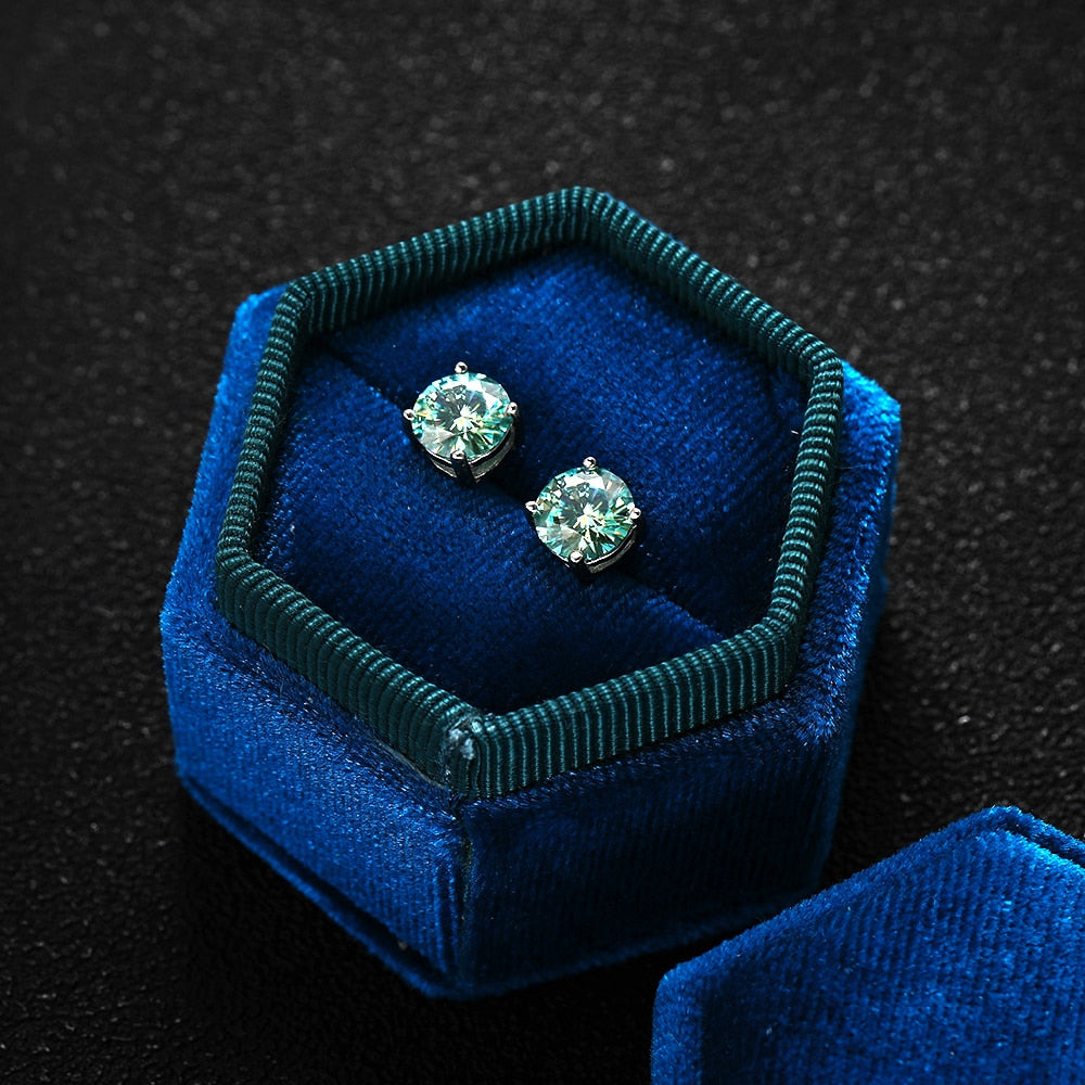 Grüne oder weiße Moissanit-Ohrringe, S925 Sterlingsilber, plattiert mit 18 Karat Weißgold