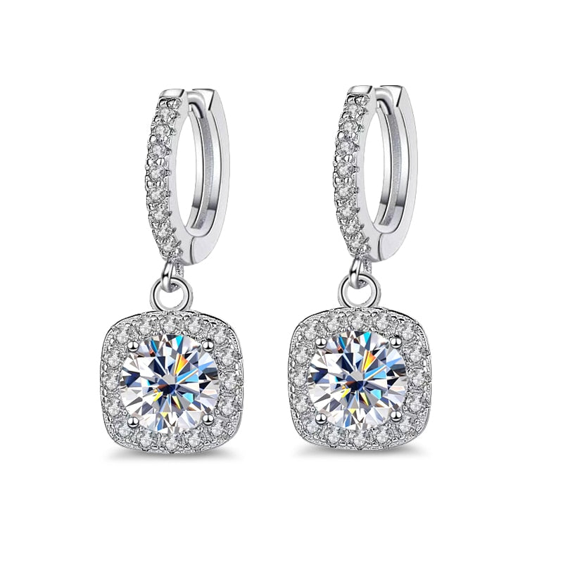 Moissanite Earrings 925 Sterling Sliver Plated with White Gold