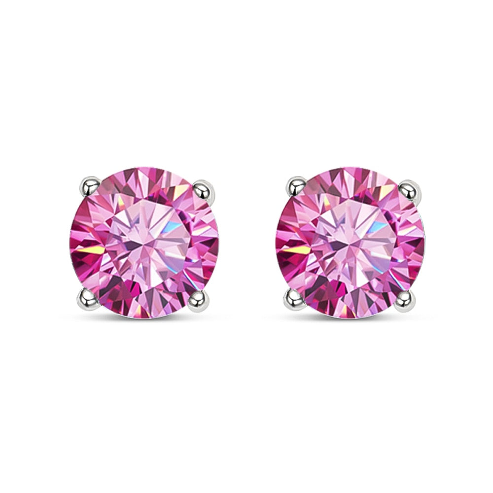 Red, Pink, Black, Blue or Green Moissanite Earrings 925 Sterling Sliver Plated with 18k White Gold