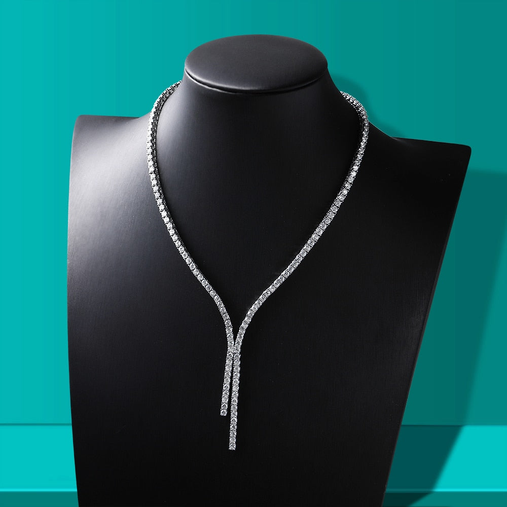 Moissanite Tennis Tie Necklace in 925 Sterling Sliver Plated 18k White Gold