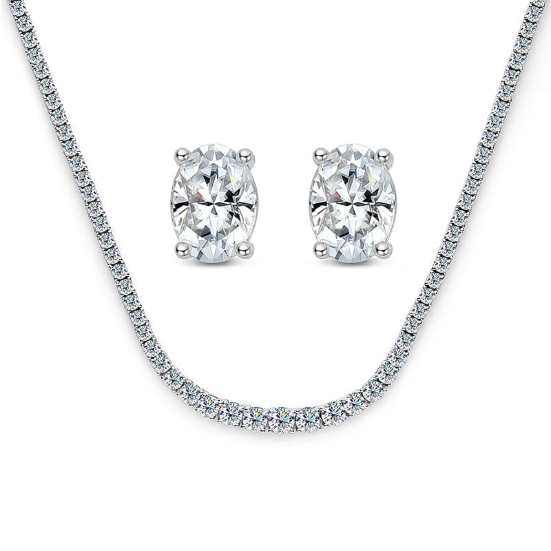 SET Moissanite Tennis Necklace in 925 Sterling Sliver Plated with 18k White Gold