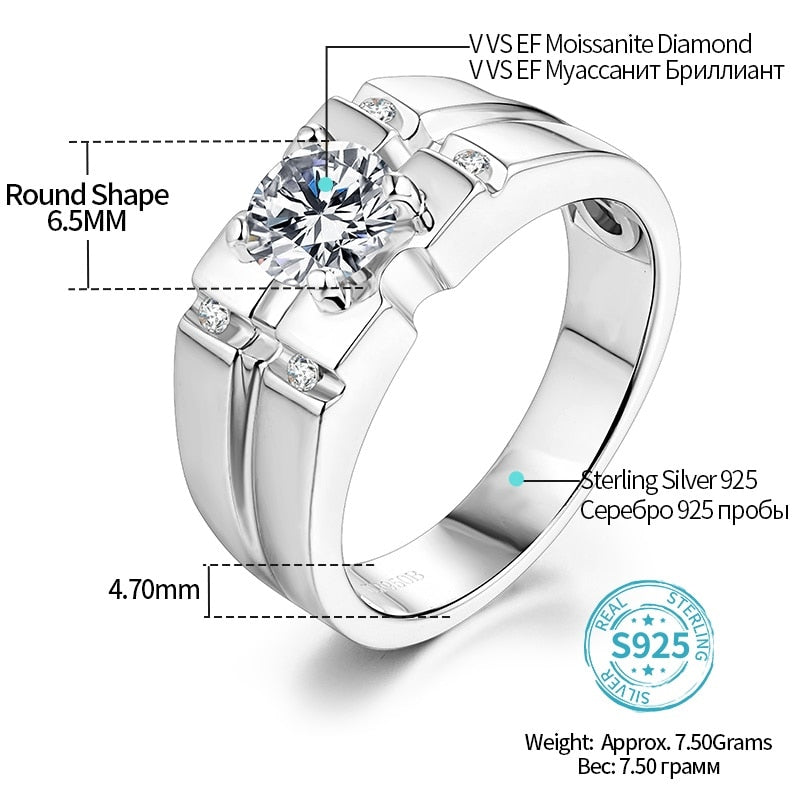 1.0ct Round Moissanite Center Ring in 925 Sterling Silver