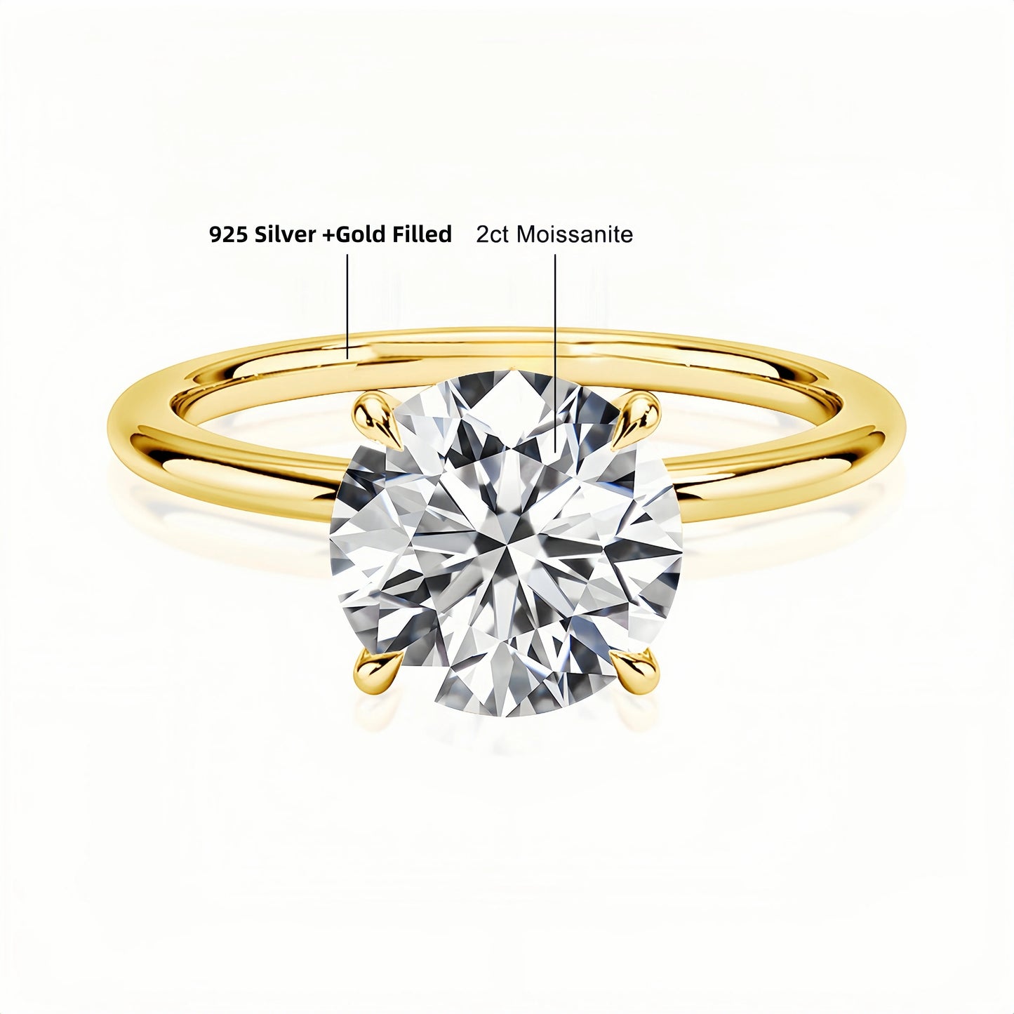4 Prong Moissanite Solitarie Ring in S925 (1/20 14K GF)