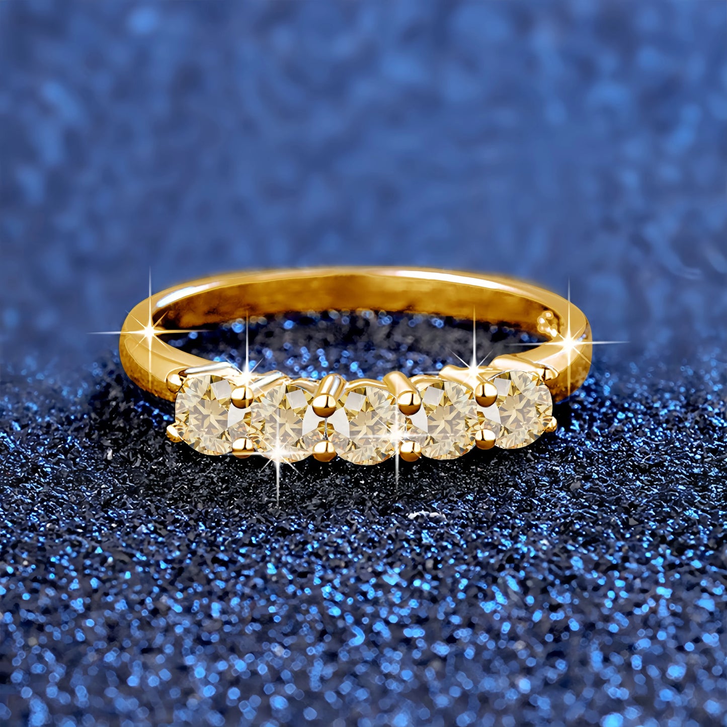 5 Stones Moissanite Ring in S925 (1/20 14K GF)