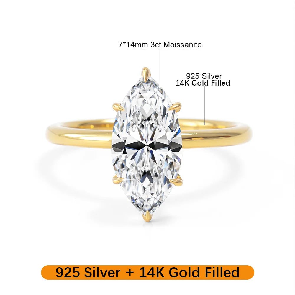 3Ct Moissanite Marquise Ring in S925 (1/20 14K GF)