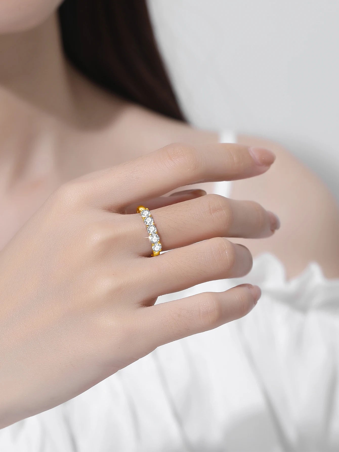 5 Stones Moissanite Ring in S925 (1/20 14K GF)
