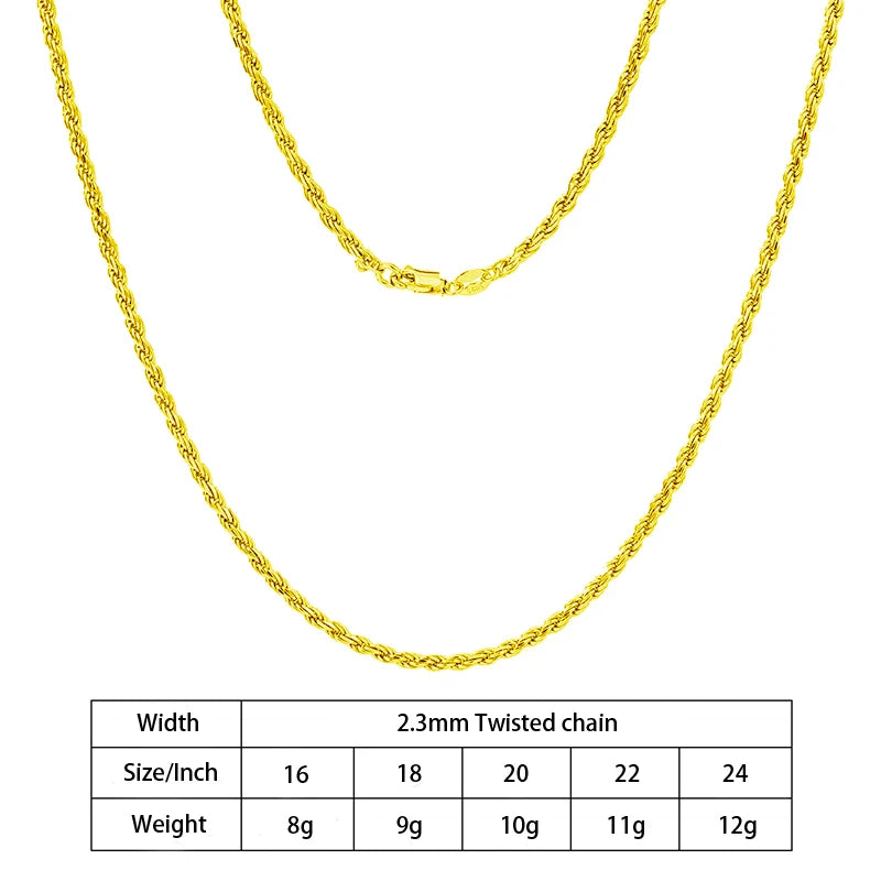 Rope Chain Diamond Cut in 925 Sterling Silver with 18K Gold Plated