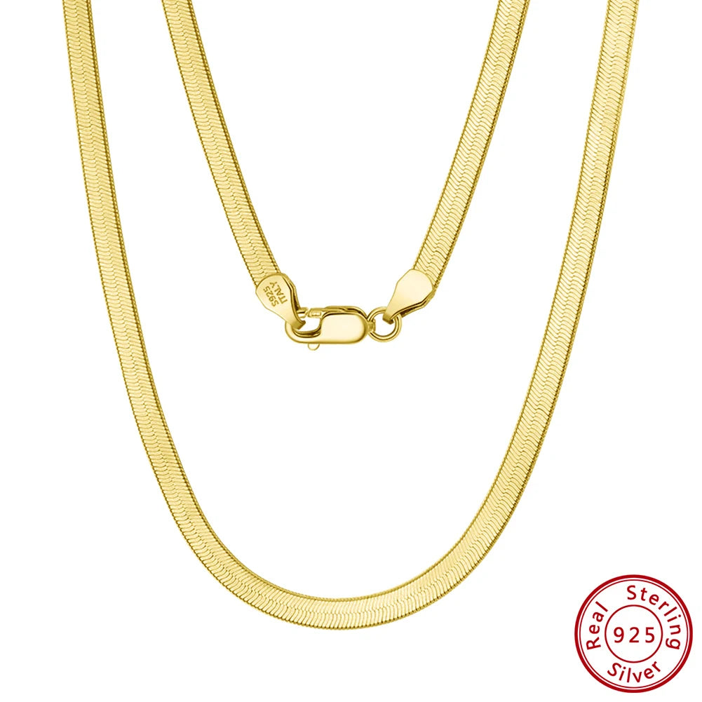 3mm, 4.5mm Flat Herringbone Chain in 925 Sterling Silver with 18K Gold Plated