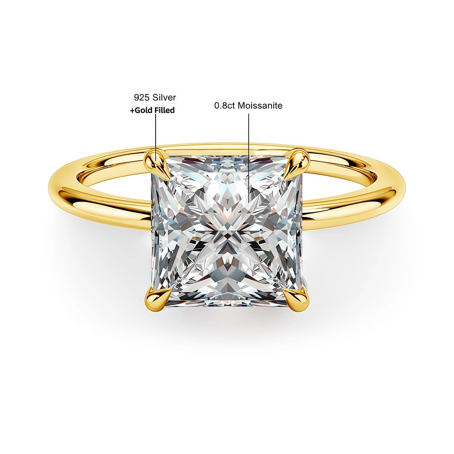1.5Ct Moissanite Princess Ring in S925 (1/20 14K GF)