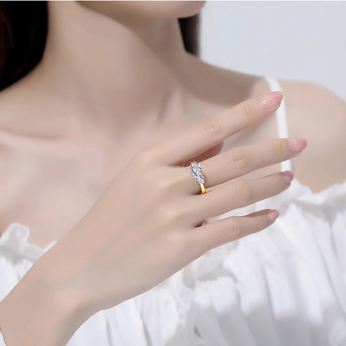 3 Stones Moissanite Ring in S925 (1/20 14K GF)