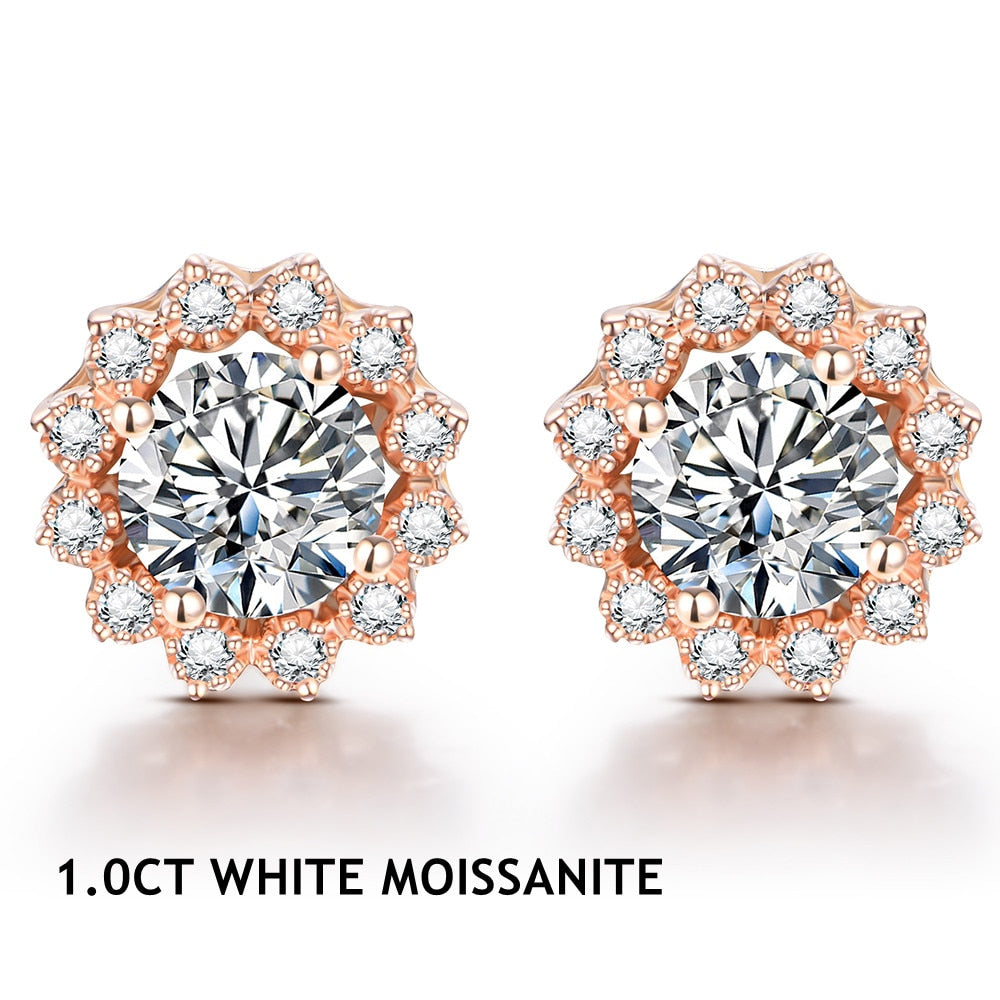 Weiß/Rose Rundschliff 1,0 Karat Moissanit 925 Sterling Silber D Farbe Ohrringe