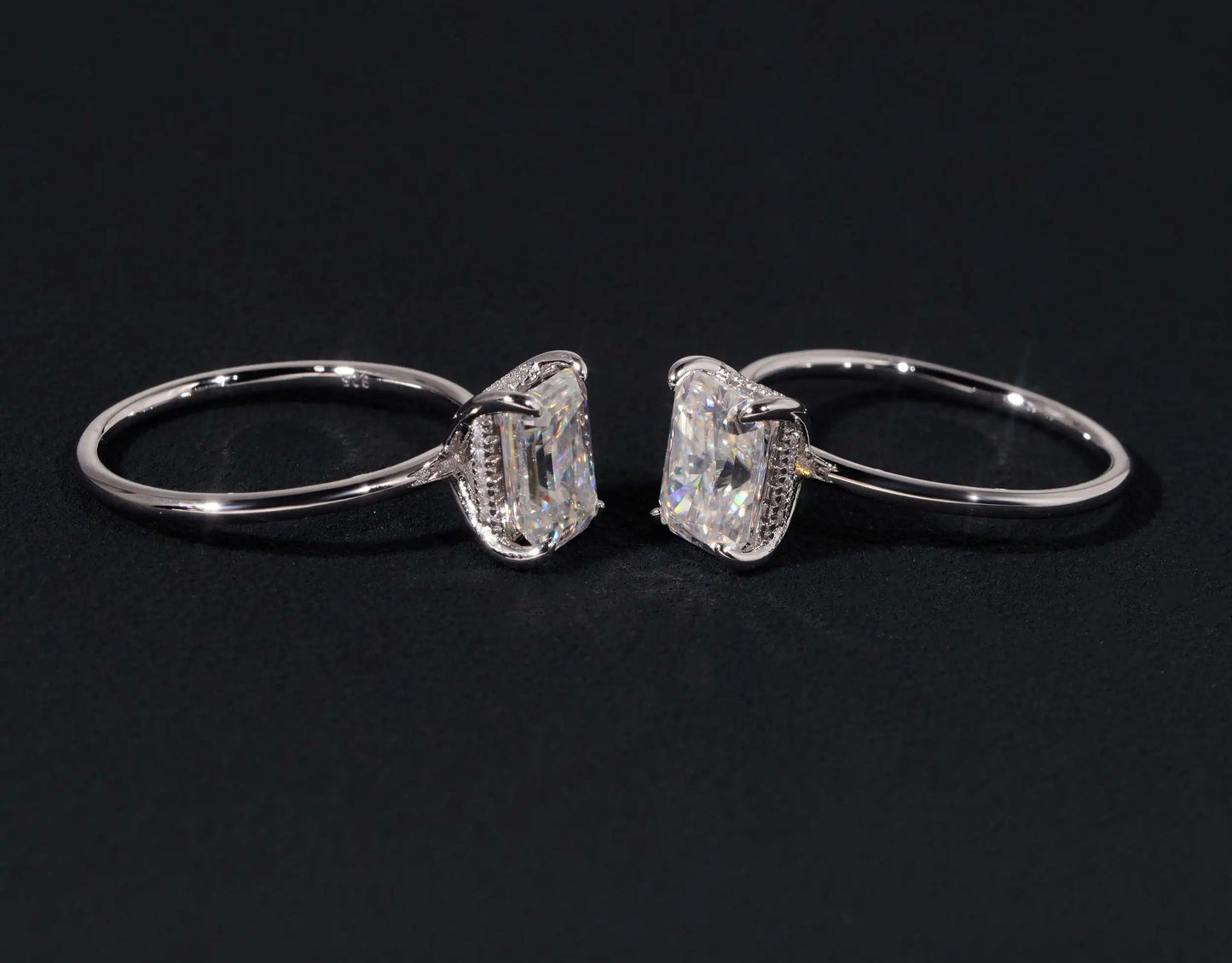 4 Prongs 2 Carat Emerald Cut Moissanite Ring in 925 Sterling Silver