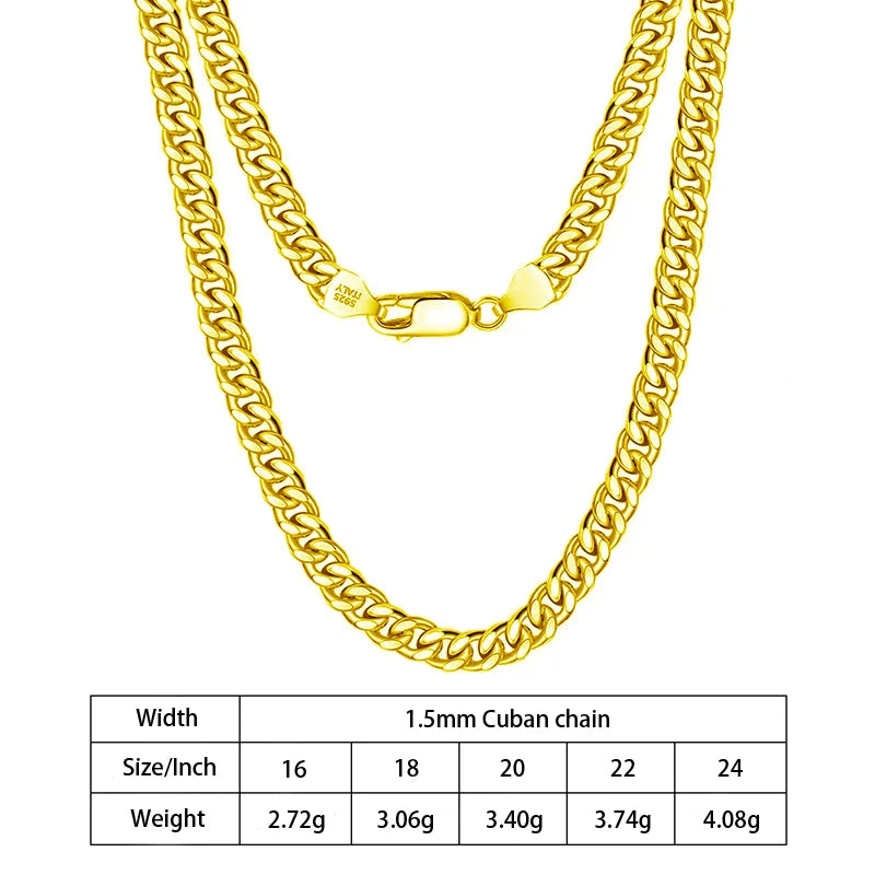 1.8mm 2.3mm 3mm 3.5mm 4mm 5mm 6mm 7mm Diamond Cut Cuban Chain in 925 Sterling Silver with 18K Gold Plated