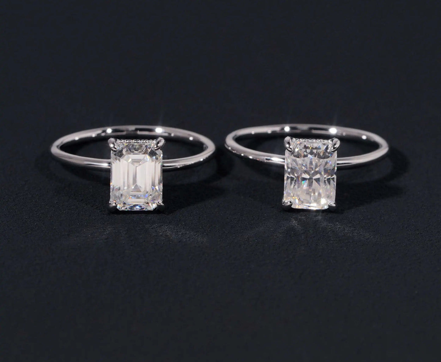 4 Prongs 2 Carat Emerald Cut Moissanite Ring in 925 Sterling Silver