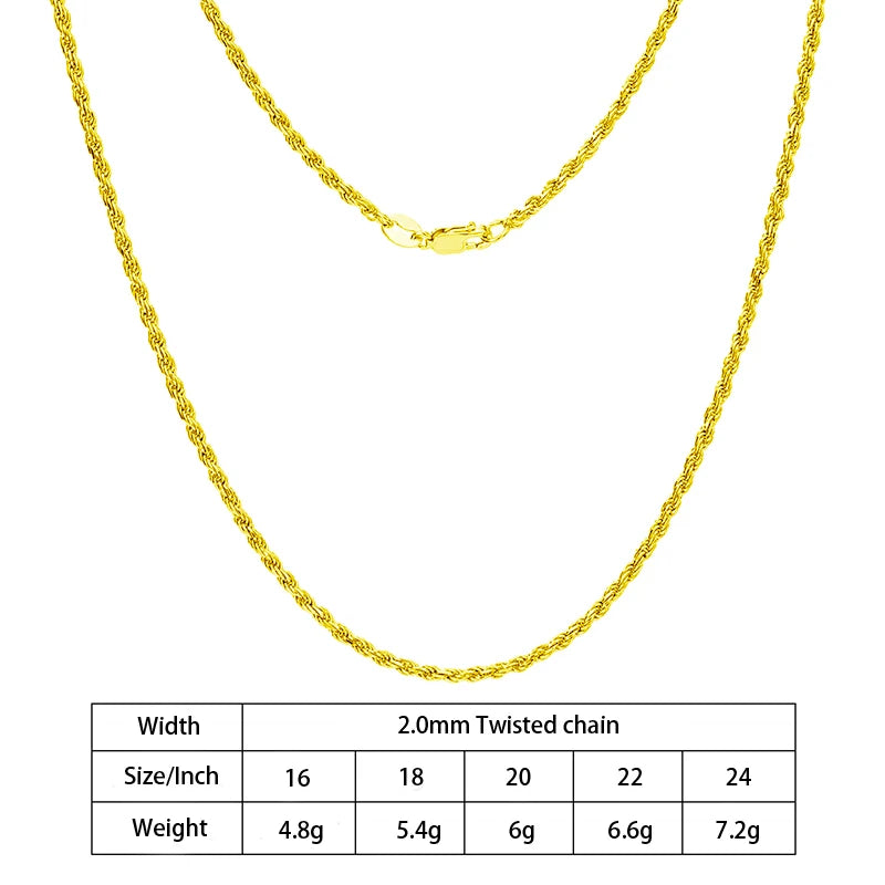 Rope Chain Diamond Cut in 925 Sterling Silver with 18K Gold Plated