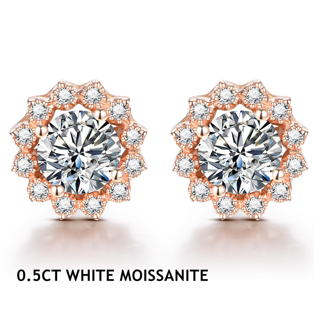 Weiß/Rose Rundschliff 1,0 Karat Moissanit 925 Sterling Silber D Farbe Ohrringe