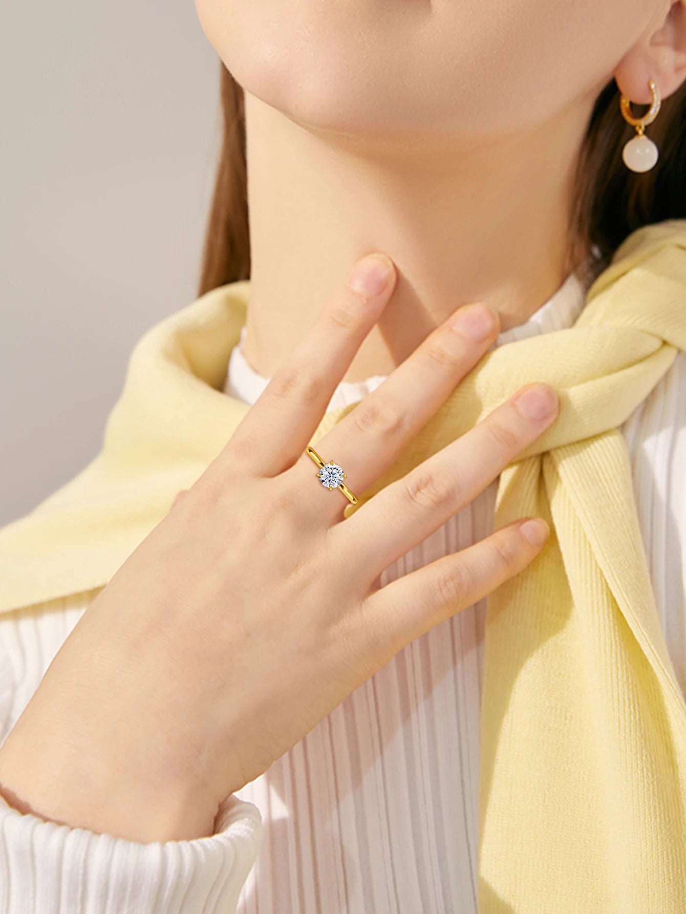 4 Prong Moissanite Solitarie Ring in S925 (1/20 14K GF)