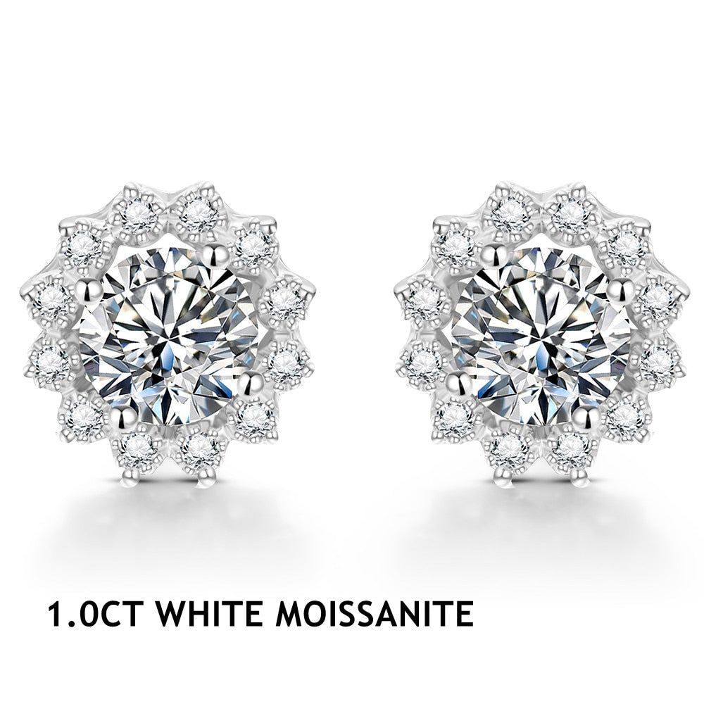 Weiß/Rose Rundschliff 1,0 Karat Moissanit 925 Sterling Silber D Farbe Ohrringe