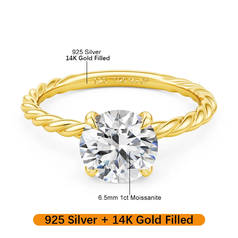 Moissanite Solitarie Ring in 925 Sterling Silver (1/20 14K GF)