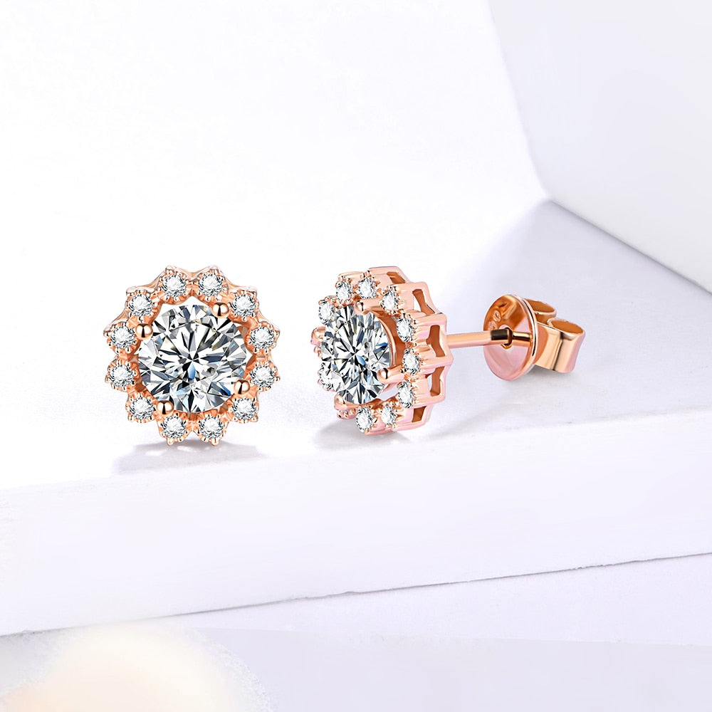 Weiß/Rose Rundschliff 1,0 Karat Moissanit 925 Sterling Silber D Farbe Ohrringe