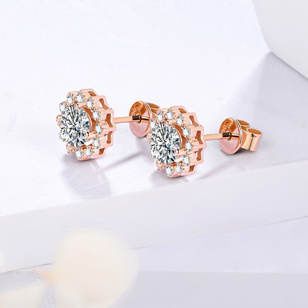 Weiß/Rose Rundschliff 1,0 Karat Moissanit 925 Sterling Silber D Farbe Ohrringe