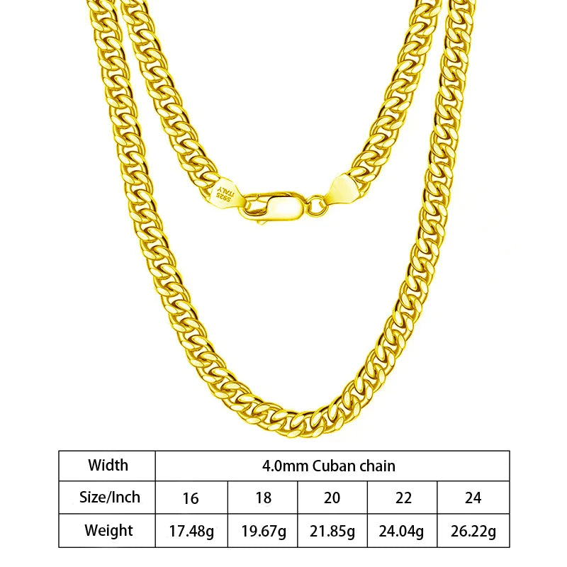 1.8mm 2.3mm 3mm 3.5mm 4mm 5mm 6mm 7mm Diamond Cut Cuban Chain in 925 Sterling Silver with 18K Gold Plated
