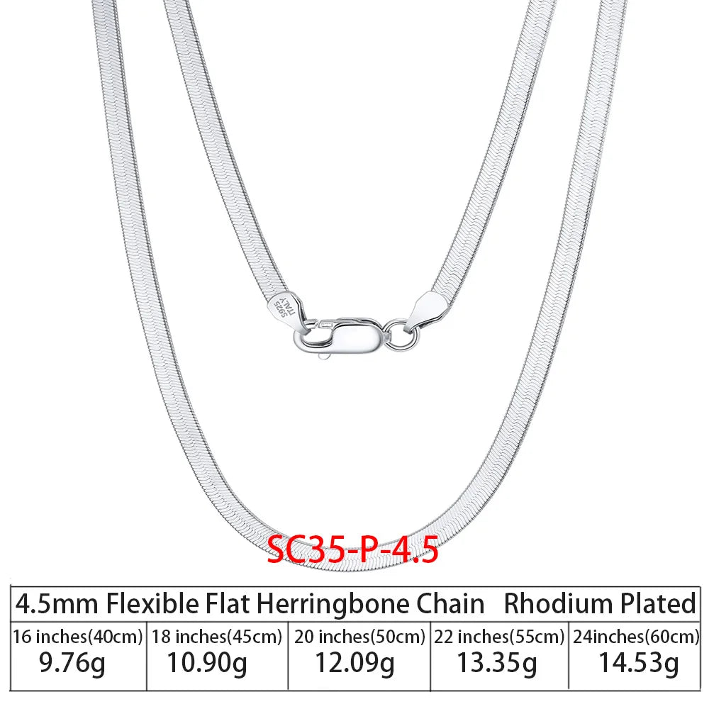 3mm, 4.5mm Flat Herringbone Chain in 925 Sterling Silver with 18K Gold Plated