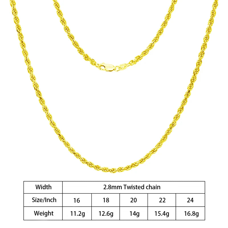 Rope Chain Diamond Cut in 925 Sterling Silver with 18K Gold Plated