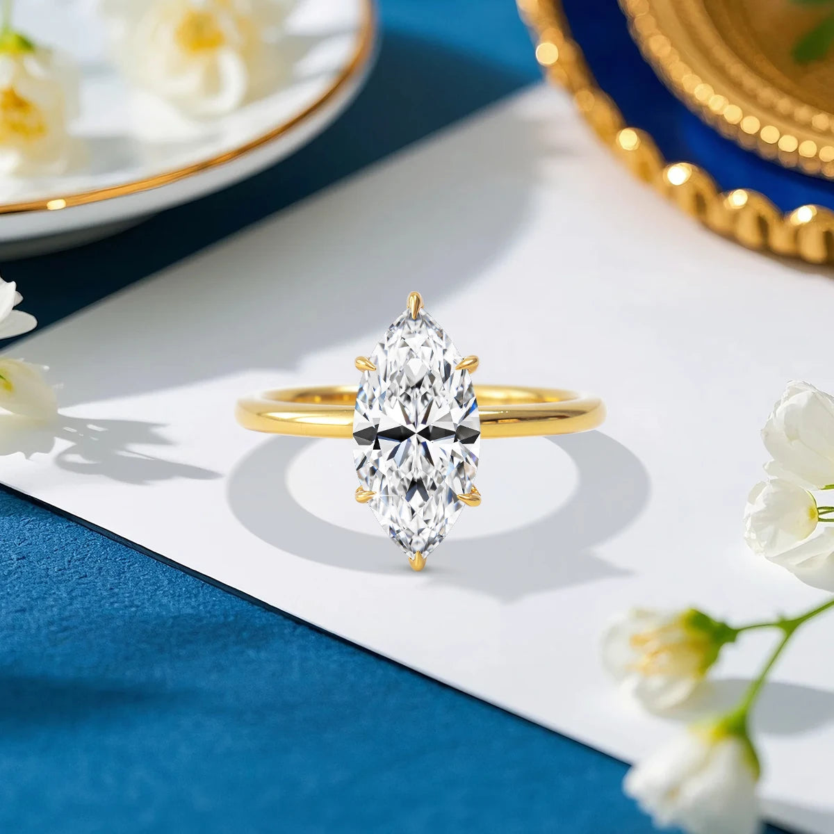 3Ct Moissanite Marquise Ring in S925 (1/20 14K GF)