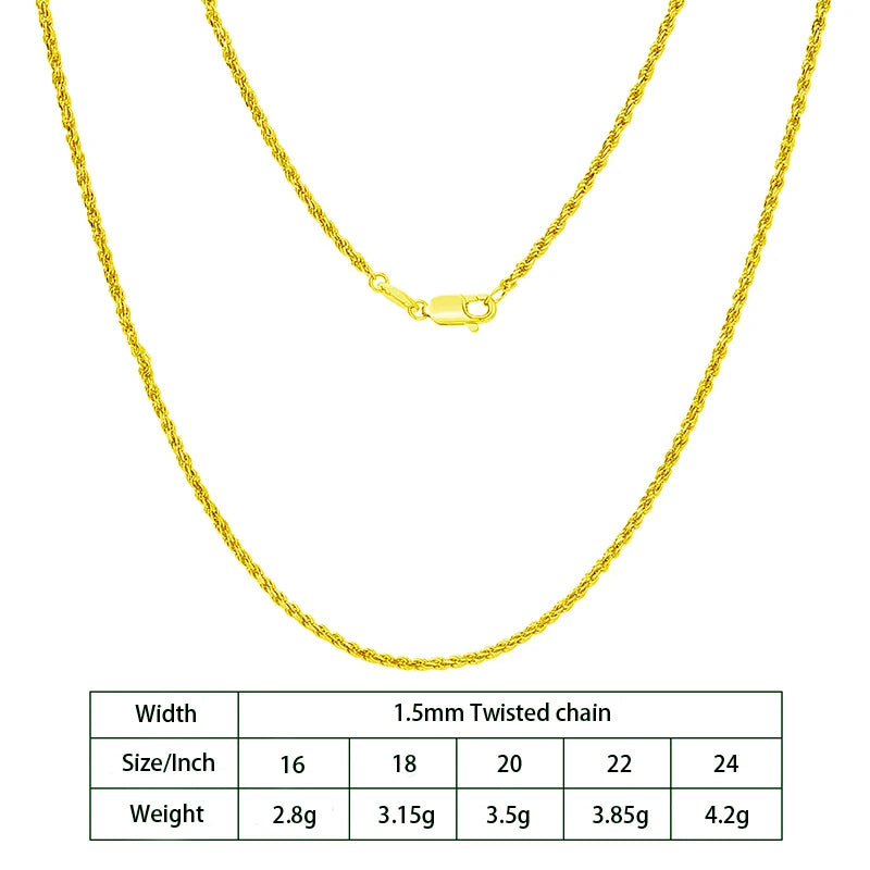 Rope Chain Diamond Cut in 925 Sterling Silver with 18K Gold Plated