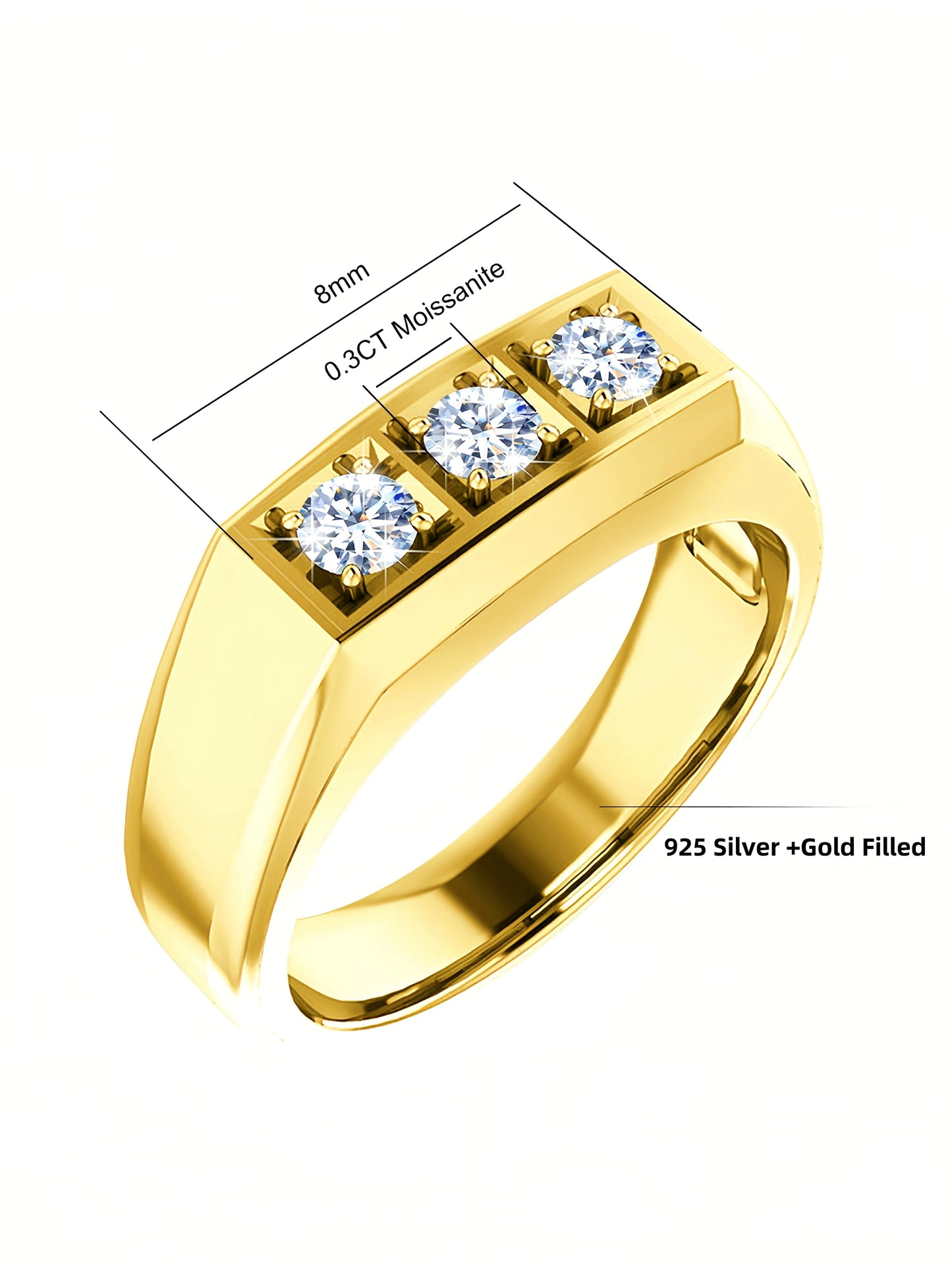 Moissanite 3 Stones Ring in S925 (1/20 14K GF)