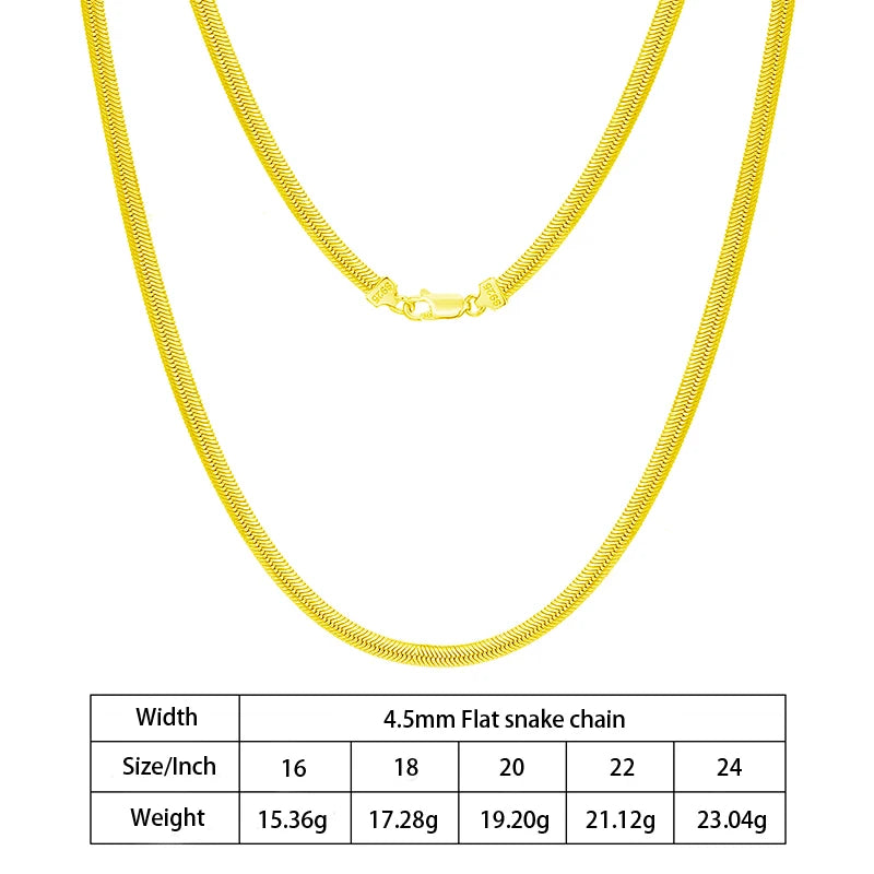4.5mm Flat Snake Chain in 925 Sterling Silver with 18K Gold Plated.