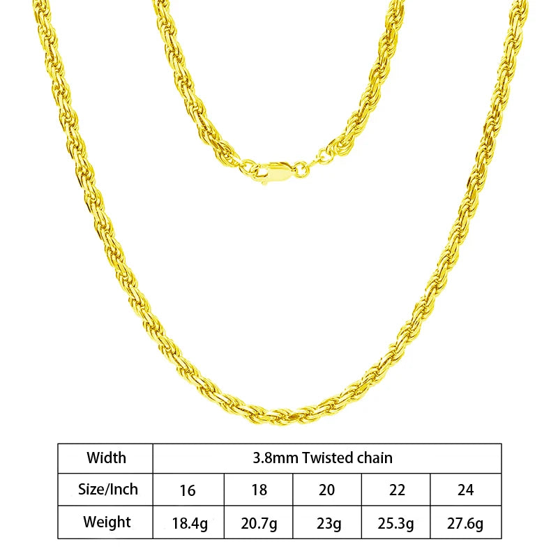 Rope Chain Diamond Cut in 925 Sterling Silver with 18K Gold Plated