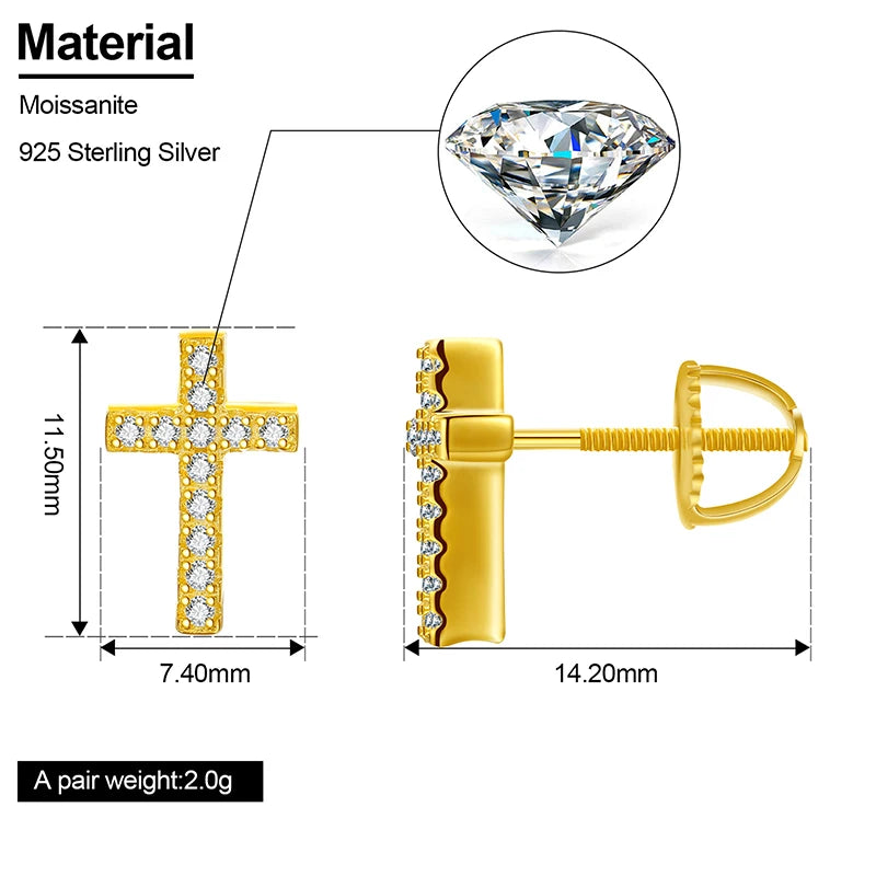 Moissanite Cross Earrings in 925 Sterling Sliver