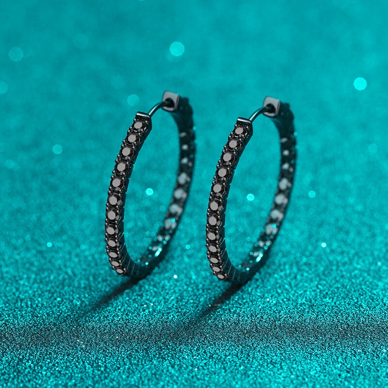2,88 Karat weiße oder schwarze Moissanit-Creolen aus 925er Sterlingsilber