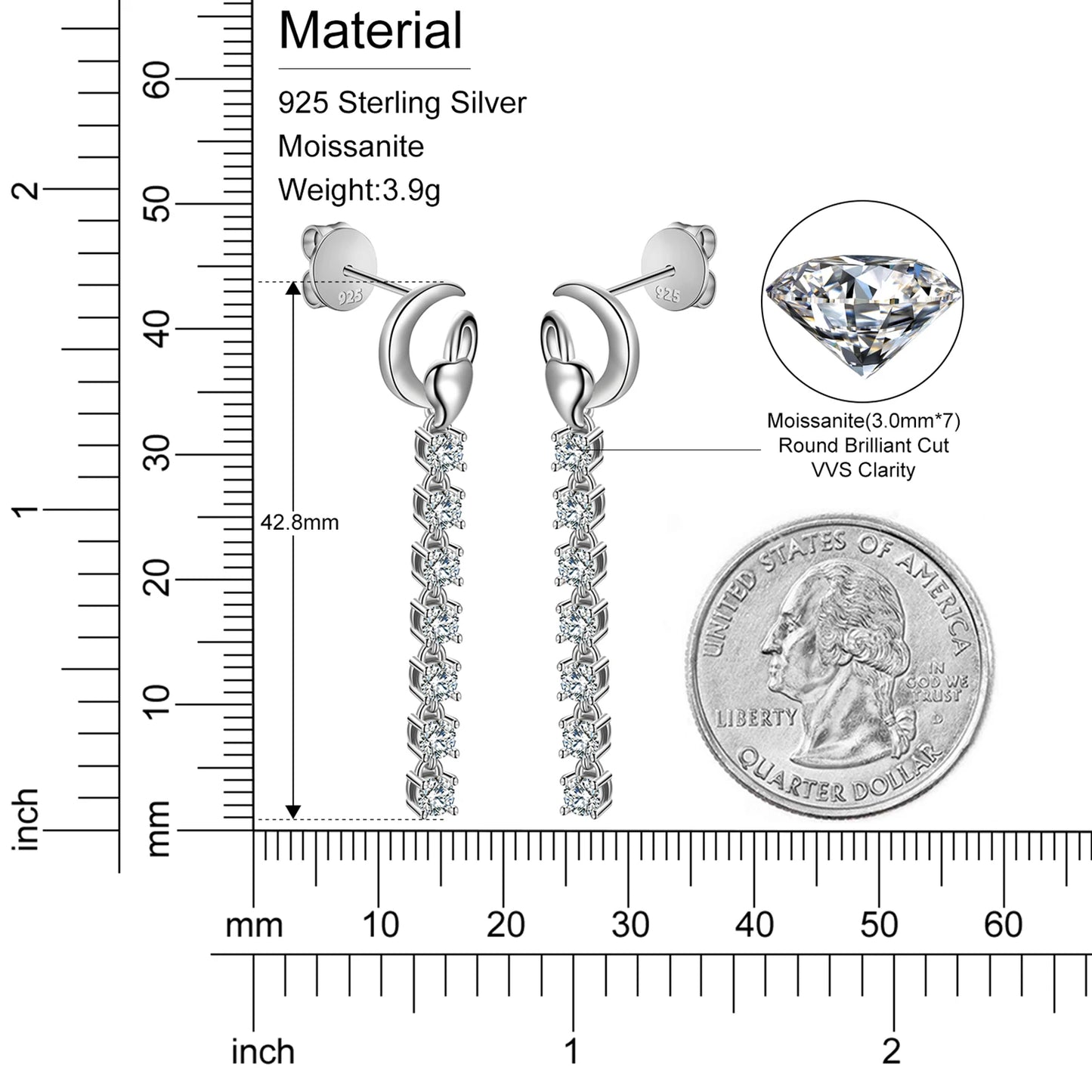 Moissanite Long Tassel Earrings in 925 Sterling Silver