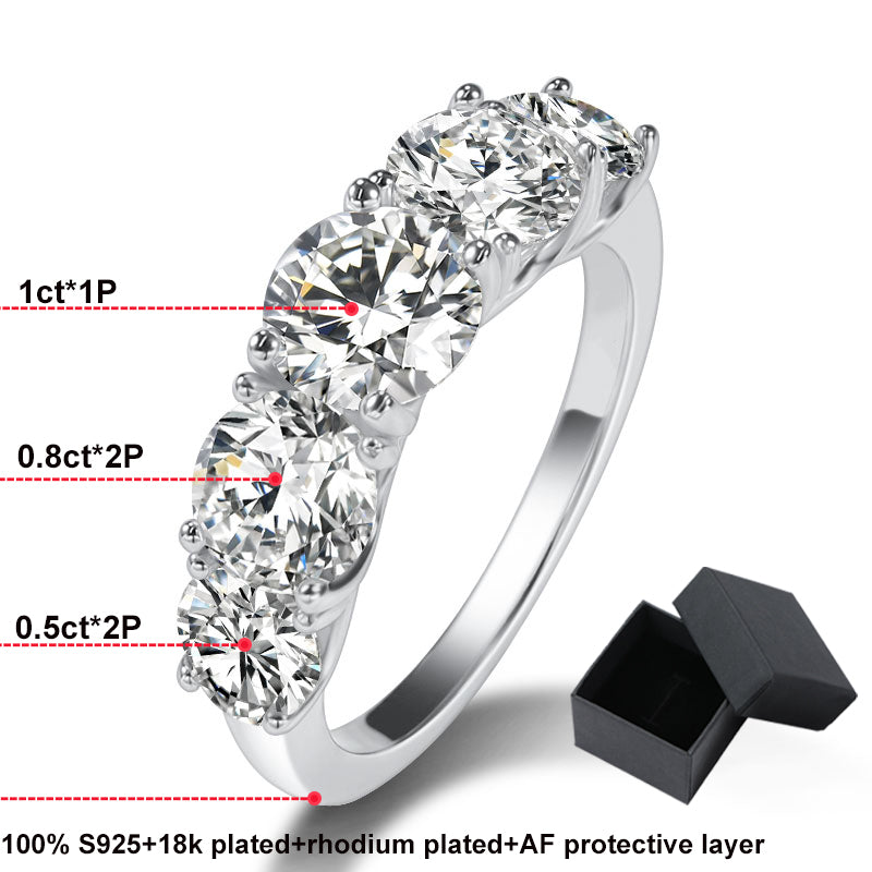 3.6CT Moissanite Ring 5 Stones in 925 Sterling Silver with 18k White Gold Plated