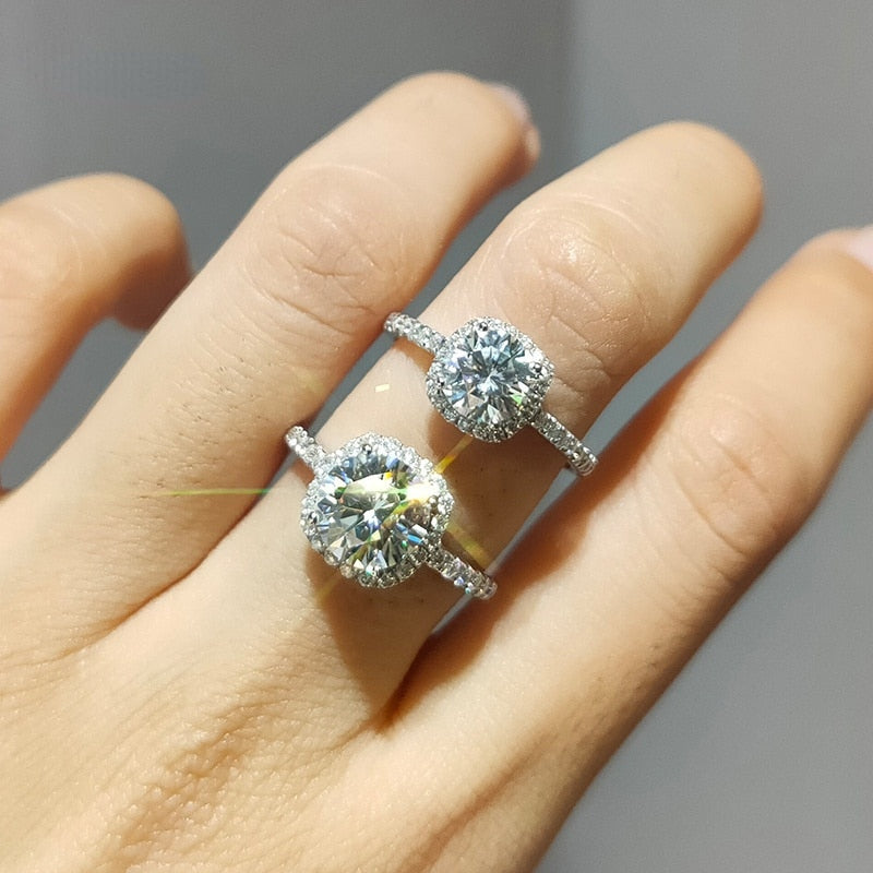Moissanit 1 Karat, 2 Karat, 3 Karat, Halo-Verlobungsring, 925er Sterlingsilber.