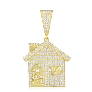 Moissanit-Trap-House-Anhänger aus 925er Sterlingsilber.