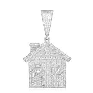 Moissanit-Trap-House-Anhänger aus 925er Sterlingsilber.