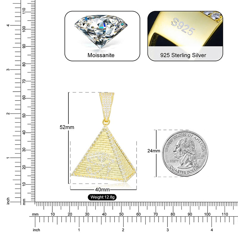 Colgante de ojo de Horus con pirámide egipcia de moissanita en plata de ley 925.