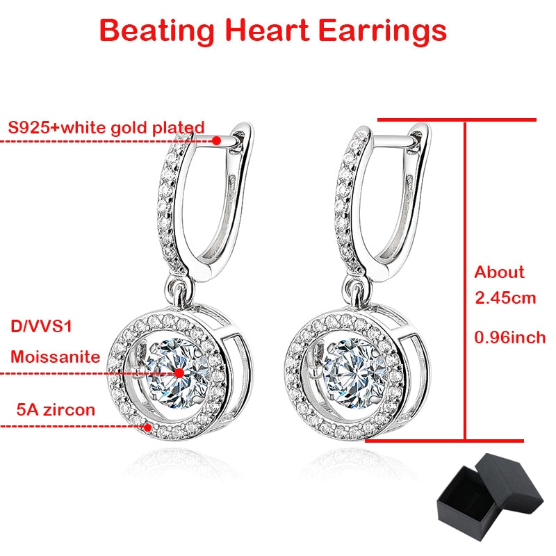 Pendientes colgantes de moissanita de 0,5/1 CT chapados en oro blanco y plata de ley 925.