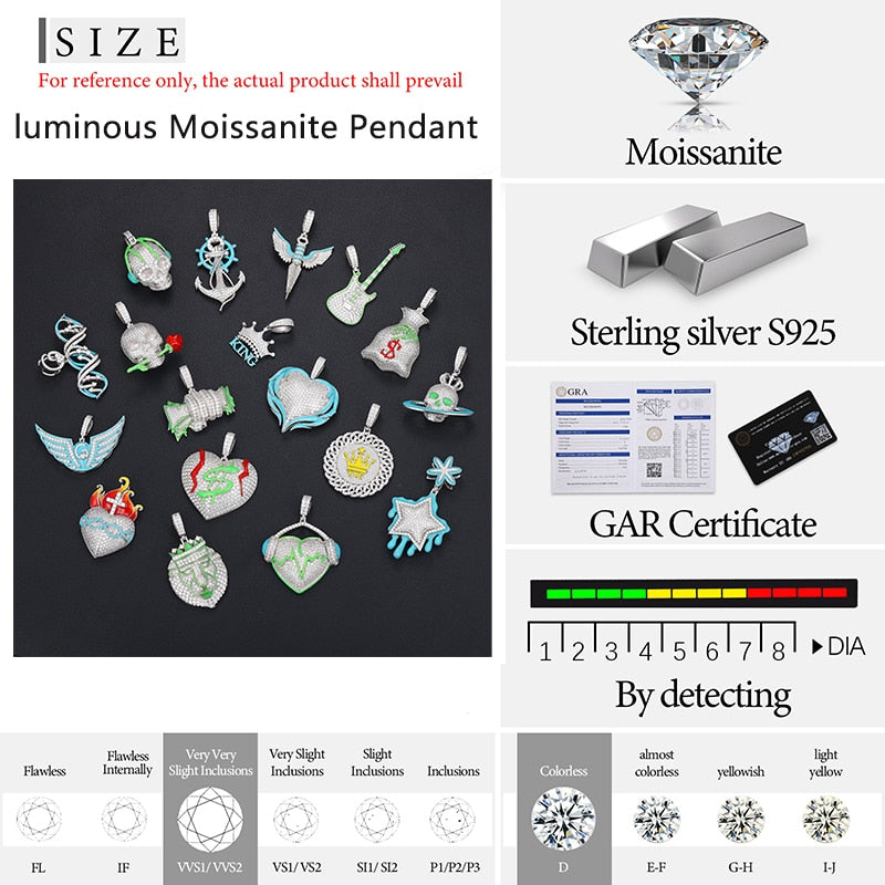Classic Glow Style Pendants in 925 Sterling Silver with Moissanite GRA.