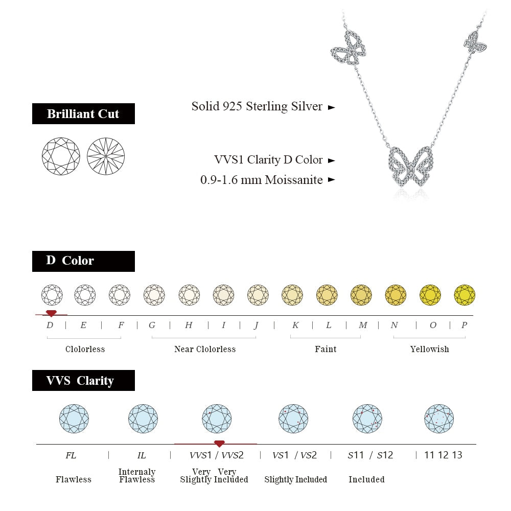Butterfly Moissanite Necklace 1.6mm in 925 Sterling Silver