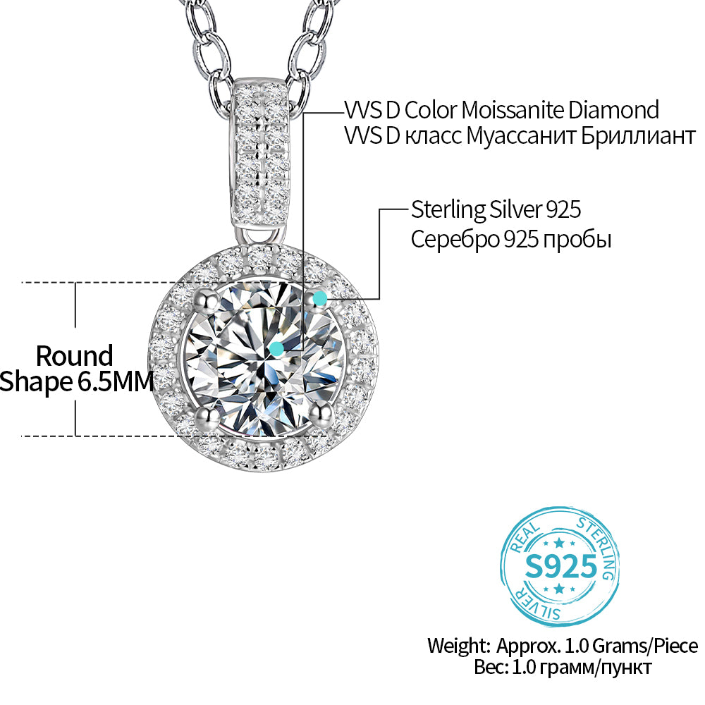 Moissanite Stone Pendant 925 Sterling Silver With GRA Certificate