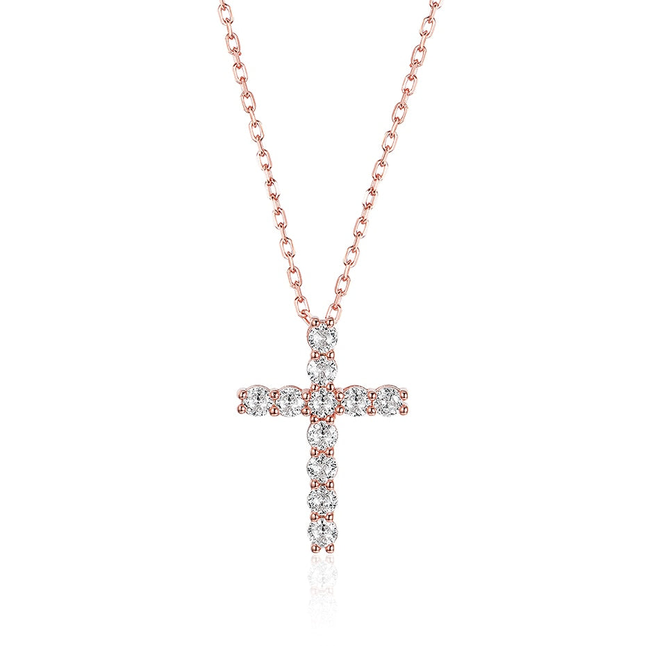 3mm Round Cut Moissanite Cross Pendants with 925 Sterling Silver Chain