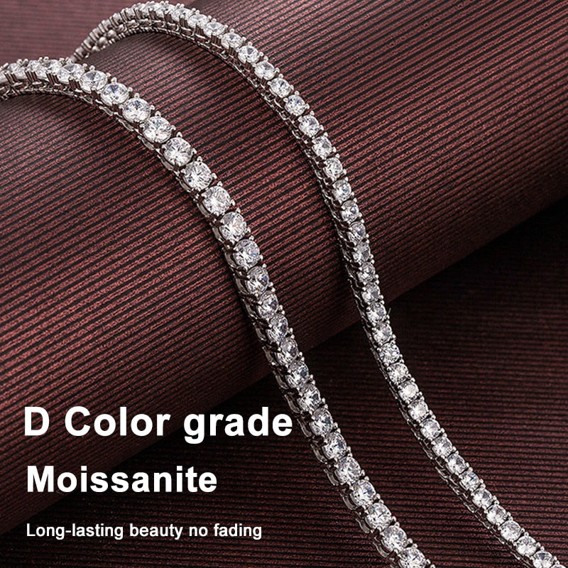 Cadena o pulsera de tenis de moissanita en plata de ley 925