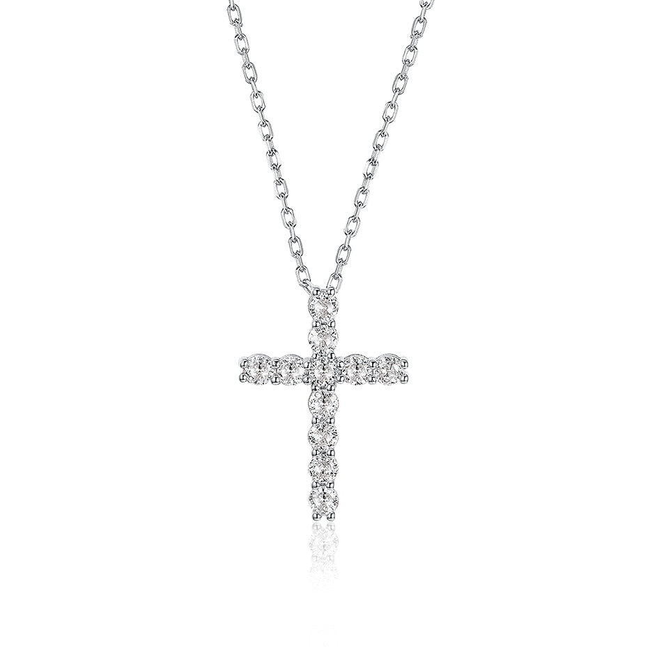 3mm Round Cut Moissanite Cross Pendants with 925 Sterling Silver Chain
