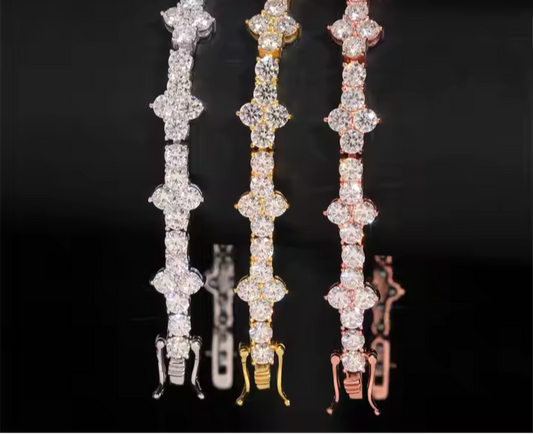 3mm, 4mm Mini Cross Moissanite Tennis Bracelet in 925 Sterling Silver